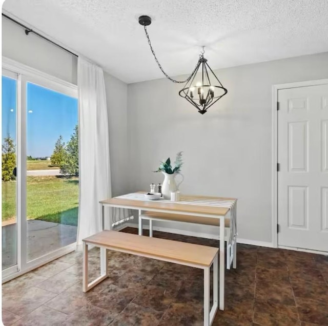 1500 Linwood Cir, Bentonville, AR 72712 - tiled dining room featuring a chandelier and a textured ceiling
