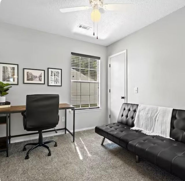 1500 Linwood Cir, Bentonville, AR 72712 - office space with a textured ceiling, carpet flooring, baseboards, and a ceiling fan