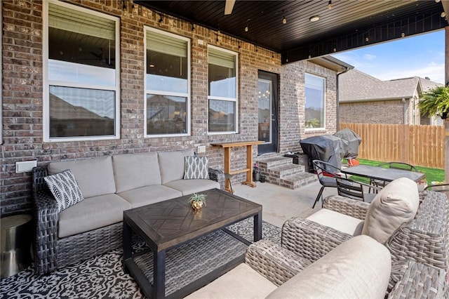 120 Bequette Ln, Centerton, AR 72719 - view of patio featuring outdoor lounge area, entry steps, and grilling area