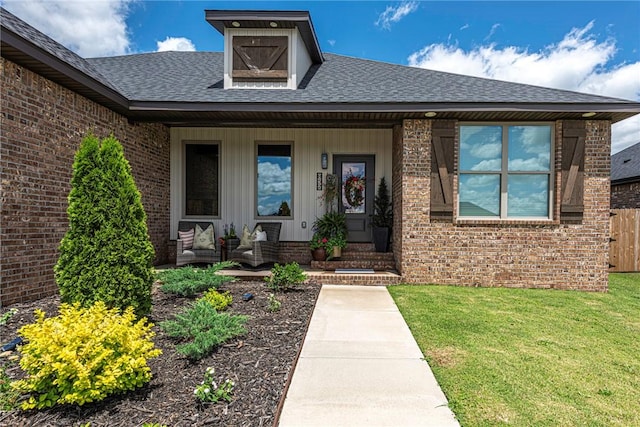 852 Round Top St, Prairie Grove, AR 72753 - entrance to property featuring roof with shingles, brick siding, covered porch, and board and batten siding