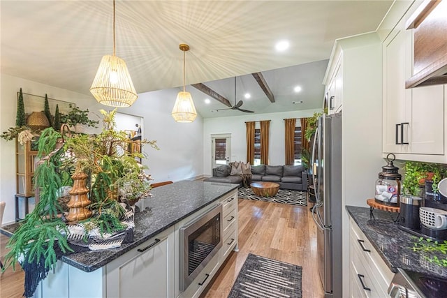 852 Round Top St, Prairie Grove, AR 72753 - kitchen featuring stainless steel appliances, light wood-style flooring, open floor plan, white cabinets, and recessed lighting