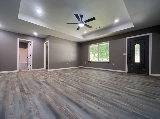 2103 Highland Ct, Dardanelle, AR 72834 - foyer featuring a tray ceiling, wood finished floors, baseboards, and recessed lighting