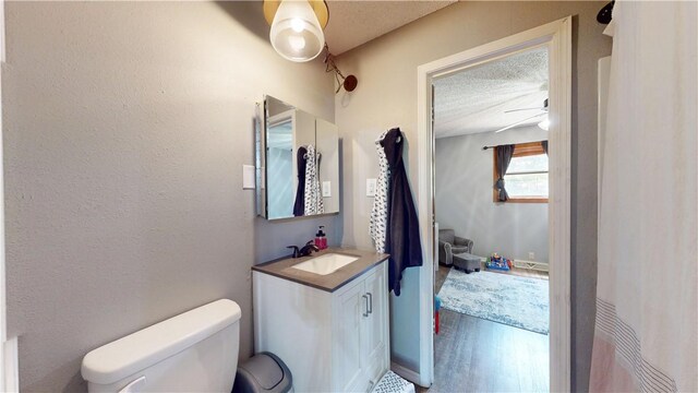 104 NE Deer Ridge Rd, Gravette, AR 72736 - bathroom featuring wood finished floors, toilet, and vanity