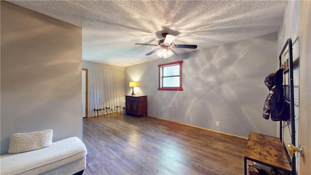 104 NE Deer Ridge Rd, Gravette, AR 72736 - sitting room with a ceiling fan, wood finished floors, and a textured ceiling