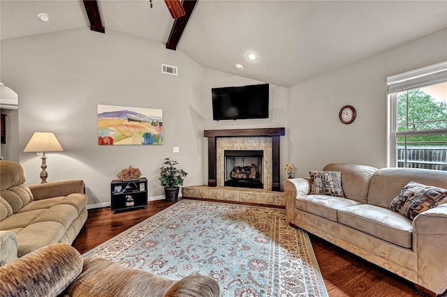 1805 SW Birch St, Bentonville, AR 72713 - living room with dark wood-style floors, a fireplace, baseboards, and recessed lighting