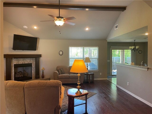 1805 SW Birch St, Bentonville, AR 72713 - living room featuring baseboards, dark wood finished floors, a chandelier, a ceiling fan, and recessed lighting