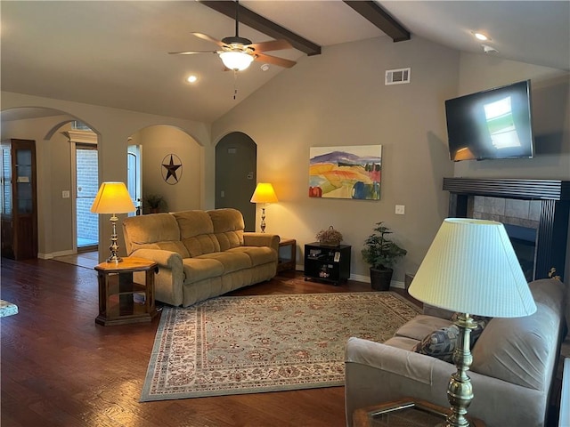 1805 SW Birch St, Bentonville, AR 72713 - living area with arched walkways, ceiling fan, wood finished floors, baseboards, and recessed lighting
