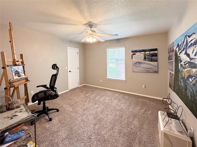 4408 W Apache Trl, Fayetteville, AR 72704 - carpeted office space featuring ceiling fan, a textured ceiling, and baseboards