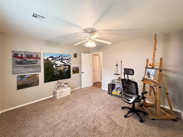 4408 W Apache Trl, Fayetteville, AR 72704 - home office with carpet, a ceiling fan, a textured ceiling, and baseboards