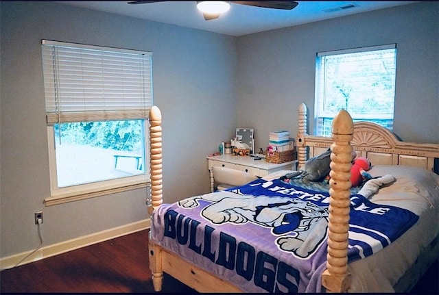 1211 N Mission Blvd, Fayetteville, AR 72701 - bedroom featuring wood finished floors and ceiling fan