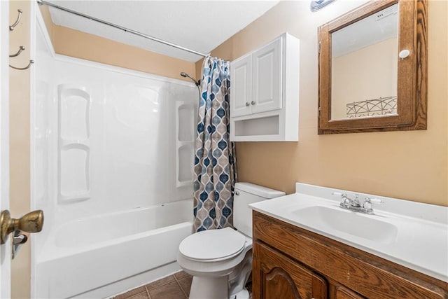 12549 Little Elm Rd, Farmington, AR 72730 - bathroom with toilet, shower / bath combination with curtain, vanity, and tile patterned flooring