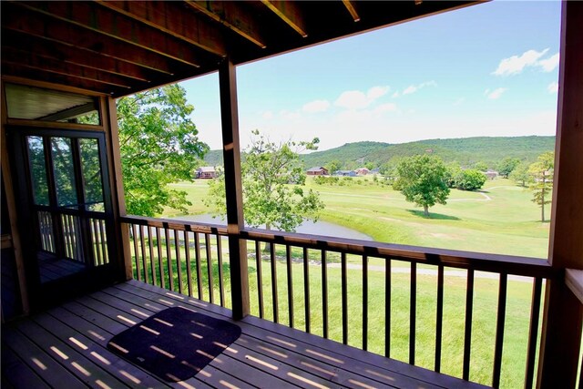 70 Shields Spur, Holiday Island, AR 72631 - wooden deck with a mountain view and a yard