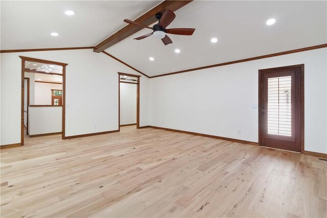 1640 N Boston Pl, Fayetteville, AR 72703 - empty room with a ceiling fan, baseboards, light wood finished floors, crown molding, and recessed lighting