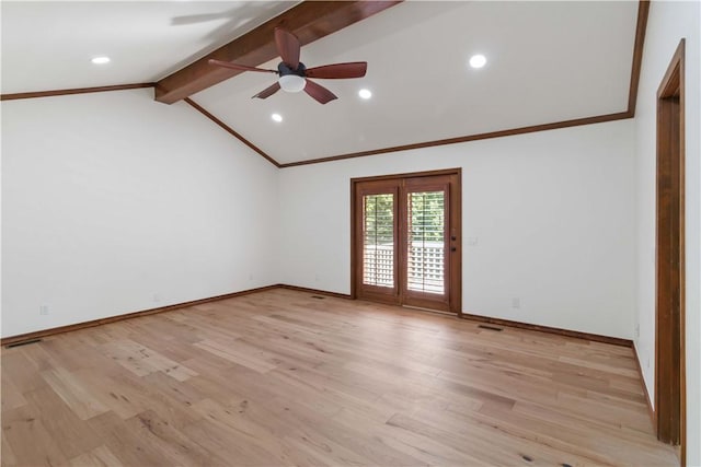 1640 N Boston Pl, Fayetteville, AR 72703 - empty room featuring ceiling fan, baseboards, light wood finished floors, recessed lighting, and ornamental molding