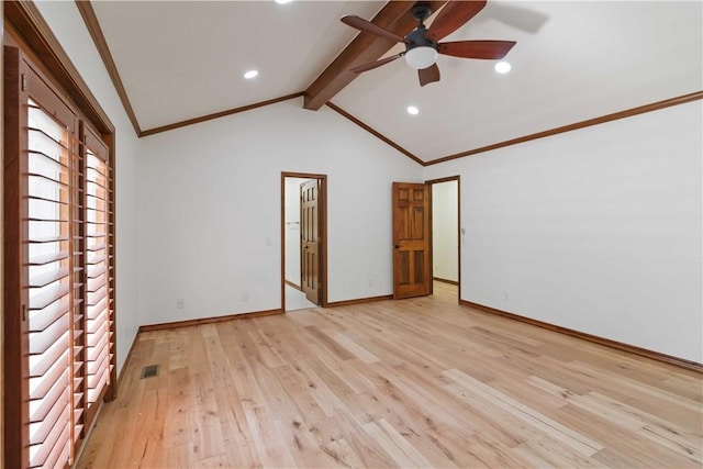1640 N Boston Pl, Fayetteville, AR 72703 - empty room featuring ceiling fan, light wood-style flooring, baseboards, recessed lighting, and ornamental molding