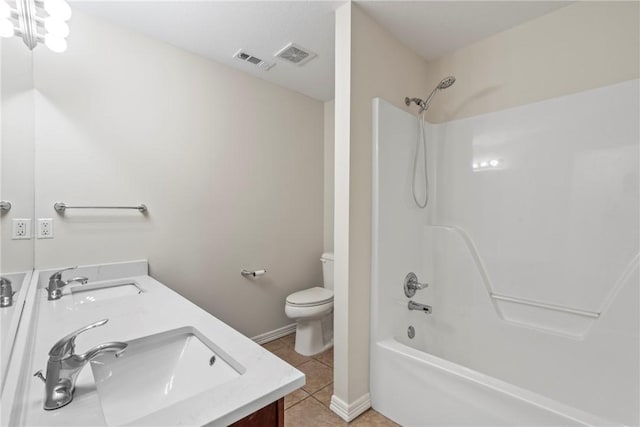 603 Highland Ct, Siloam Springs, AR 72761 - bathroom with toilet, double vanity, shower / bathtub combination, and tile patterned floors