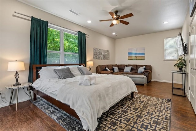 15100 Railroad Cut Rd, Rogers, AR 72756 - bedroom featuring wood finished floors, baseboards, recessed lighting, and ceiling fan