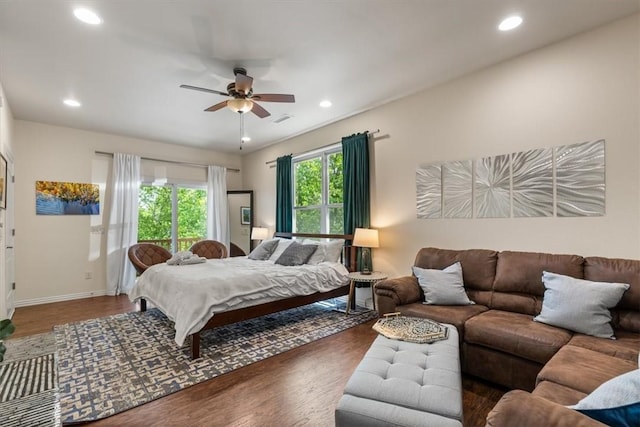 15100 Railroad Cut Rd, Rogers, AR 72756 - bedroom with recessed lighting, wood finished floors, baseboards, and a ceiling fan