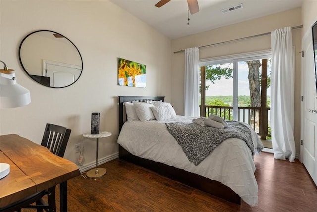 15100 Railroad Cut Rd, Rogers, AR 72756 - bedroom featuring access to outside, wood finished floors, baseboards, and ceiling fan