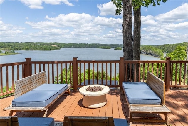 15100 Railroad Cut Rd, Rogers, AR 72756 - deck featuring a fire pit and a water view