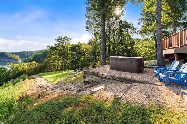 15100 Railroad Cut Rd, Rogers, AR 72756 - view of yard featuring a hot tub and a deck