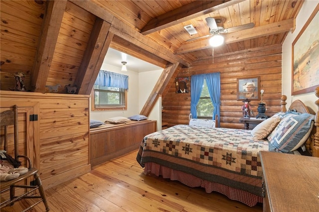 5287 Forgeson Rd, Harrison, AR 72601 - bedroom featuring rustic walls, wood ceiling, and light wood finished floors