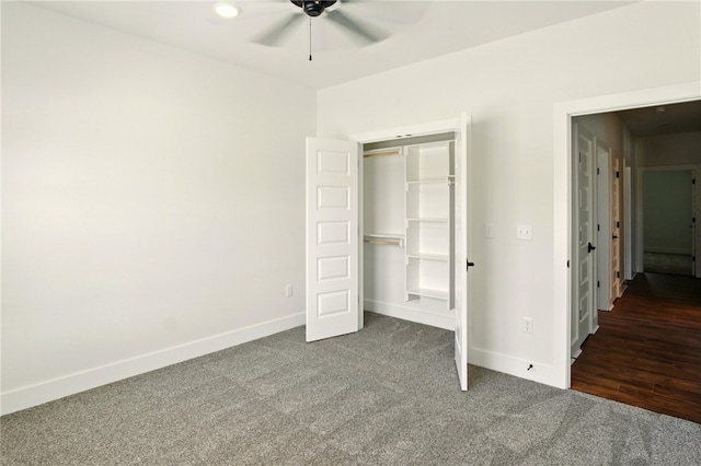 4551 Gibson St, Springdale, AR 72762 - unfurnished bedroom with carpet flooring, baseboards, a closet, and a ceiling fan