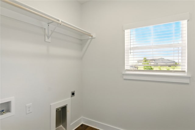 4551 Gibson St, Springdale, AR 72762 - washroom with hookup for an electric dryer, washer hookup, baseboards, and dark wood-style floors