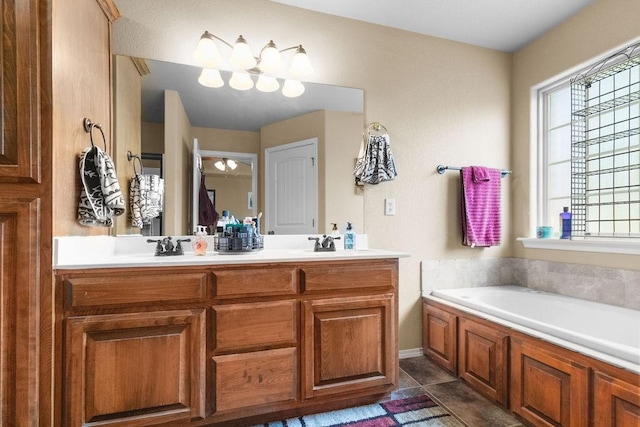 4007 W Song Bird Pl, Fayetteville, AR 72704 - full bath featuring double vanity, a bath, and tile patterned floors