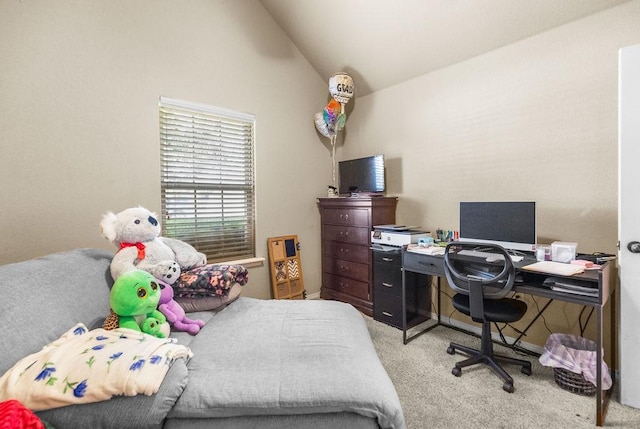 4007 W Song Bird Pl, Fayetteville, AR 72704 - bedroom featuring carpet, lofted ceiling, and a desk