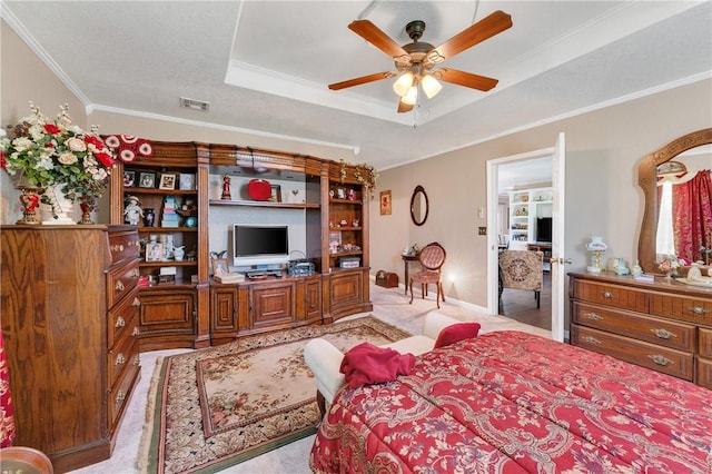 1480 Dallas St, Gravette, AR 72736 - bedroom with carpet flooring, a raised ceiling, and ornamental molding
