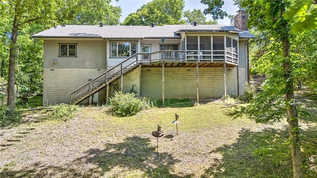22 Marina Cir, Bella Vista, AR 72715 - back of house with stairs, a sunroom, a chimney, and a deck