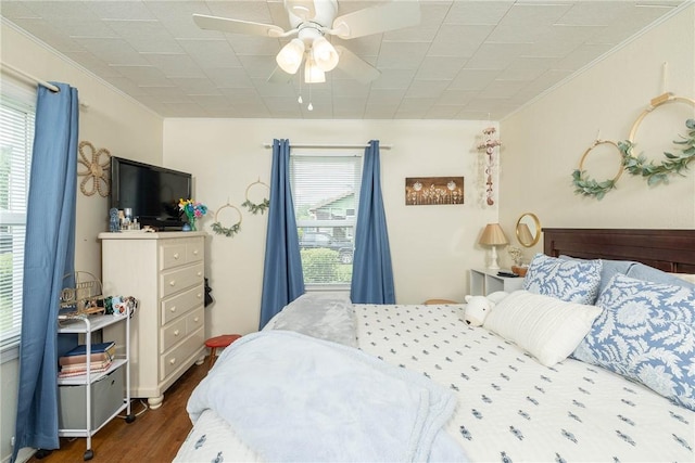 1600 Westwood Ave, Springdale, AR 72762 - bedroom with ornamental molding, dark wood finished floors, and ceiling fan