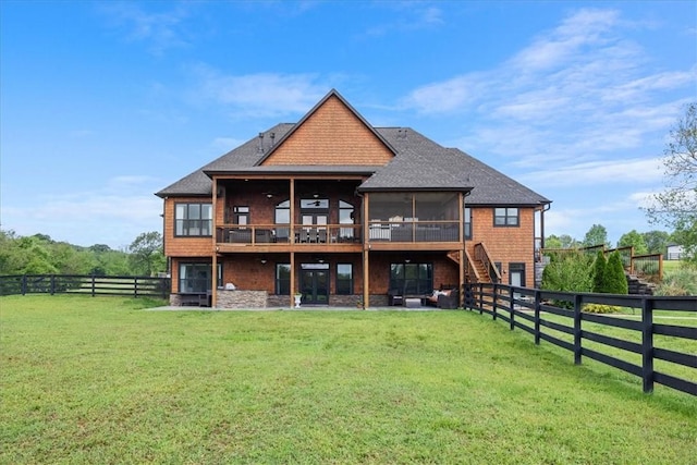 1699 E Bowen Blvd, Fayetteville, AR 72703 - back of house with a sunroom, stairway, a shingled roof, and stone siding