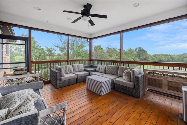 1699 E Bowen Blvd, Fayetteville, AR 72703 - sunroom featuring an outdoor living space and ceiling fan