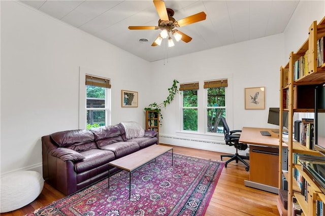 324 E Sutton St, Fayetteville, AR 72701 - office area featuring a ceiling fan, light wood-style flooring, and a baseboard heating unit