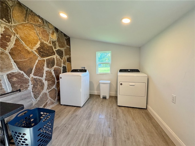 1105 Gibson St, Ozark, AR 72949 - washroom featuring washing machine and clothes dryer, wood finished floors, baseboards, and recessed lighting