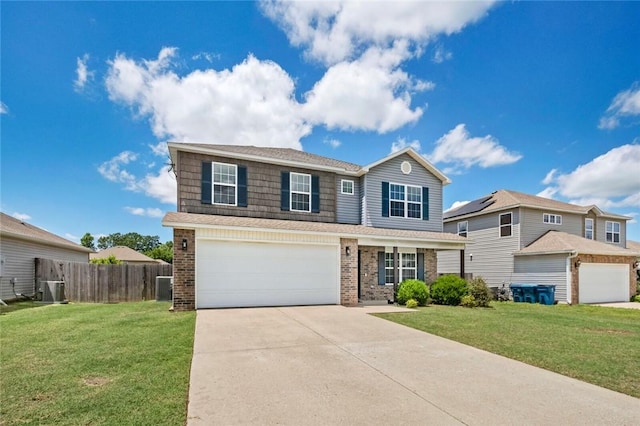 904 SW Loudon Dr, Bentonville, AR 72712 - traditional-style home with brick siding, concrete driveway, central AC unit, a garage, and roof with shingles
