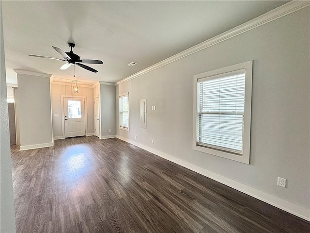 903 NE Heights Ln, Bentonville, AR 72712 - foyer with crown molding, ceiling fan, dark wood finished floors, and baseboards