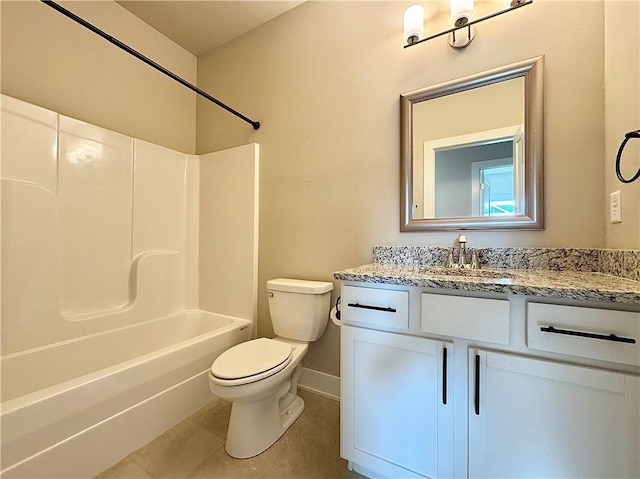 837 NE Heights Ln, Bentonville, AR 72712 - bathroom with toilet, vanity, baseboards, shower / bathtub combination, and tile patterned flooring