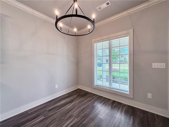 833 NE Heights Ln, Bentonville, AR 72712 - empty room featuring crown molding, a chandelier, dark wood finished floors, and baseboards