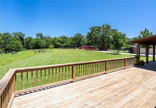 15071 Crossover Rd, Gravette, AR 72736 - wooden deck with a yard and an outbuilding