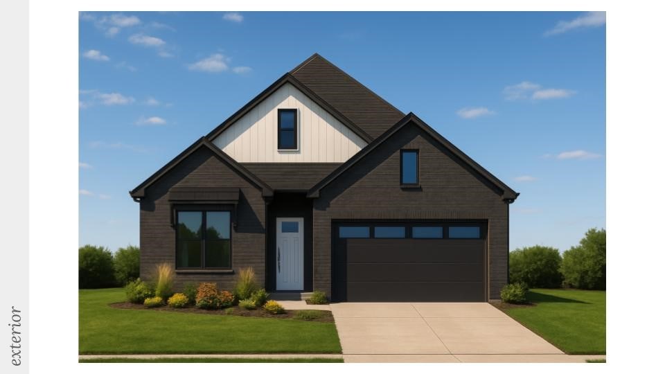 4506 S Fieldcrest Ter, Rogers, AR 72758 - view of front of house featuring driveway, a front yard, an attached garage, and board and batten siding