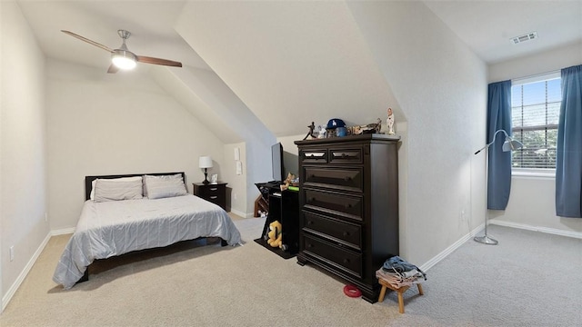 1051 Thornridge Rd, Bentonville, AR 72713 - carpeted bedroom with baseboards, lofted ceiling, and a ceiling fan
