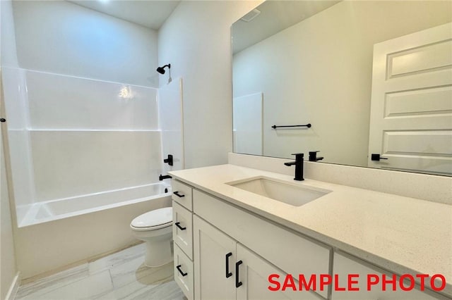 5902 SW Desert Ave, Bentonville, AR 72713 - full bath featuring vanity, toilet, washtub / shower combination, and marble finish floors