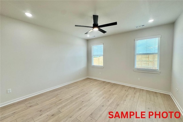 5902 SW Desert Ave, Bentonville, AR 72713 - empty room featuring ceiling fan, light wood-style flooring, baseboards, and recessed lighting