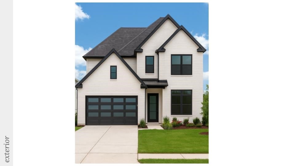 4504 S Fieldcrest Ter, Rogers, AR 72758 - modern inspired farmhouse featuring a garage, concrete driveway, a front lawn, and roof with shingles