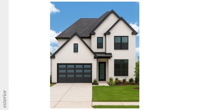 4504 S Fieldcrest Ter, Rogers, AR 72758 - modern inspired farmhouse featuring a garage, concrete driveway, a front lawn, and roof with shingles