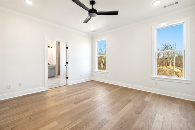 10 Rushden Ln, Bella Vista, AR 72714 - unfurnished room with crown molding, light wood finished floors, a ceiling fan, baseboards, and recessed lighting