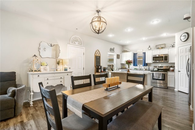 5003 W Claxton Cir, Fayetteville, AR 72704 - dining room featuring a chandelier, dark wood-type flooring, recessed lighting, and baseboards